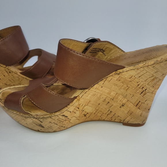 Born Cork Wedge Strappy Chuncky Buckle Leather Spring Summer Sandals Size 39 - Picture 3 of 11